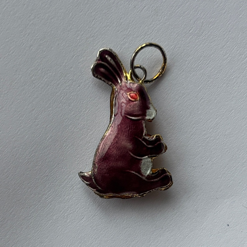 Purple Enamel Rabbit Charm Pendant Bracelet Accent